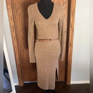 Abercrombie & Fitch Tan Ribbed V-Neck Sweater Dress